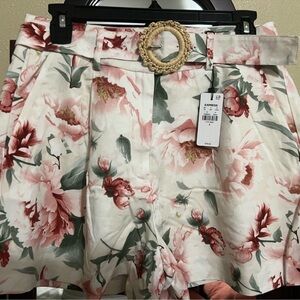 Express Floral Belted Shorts